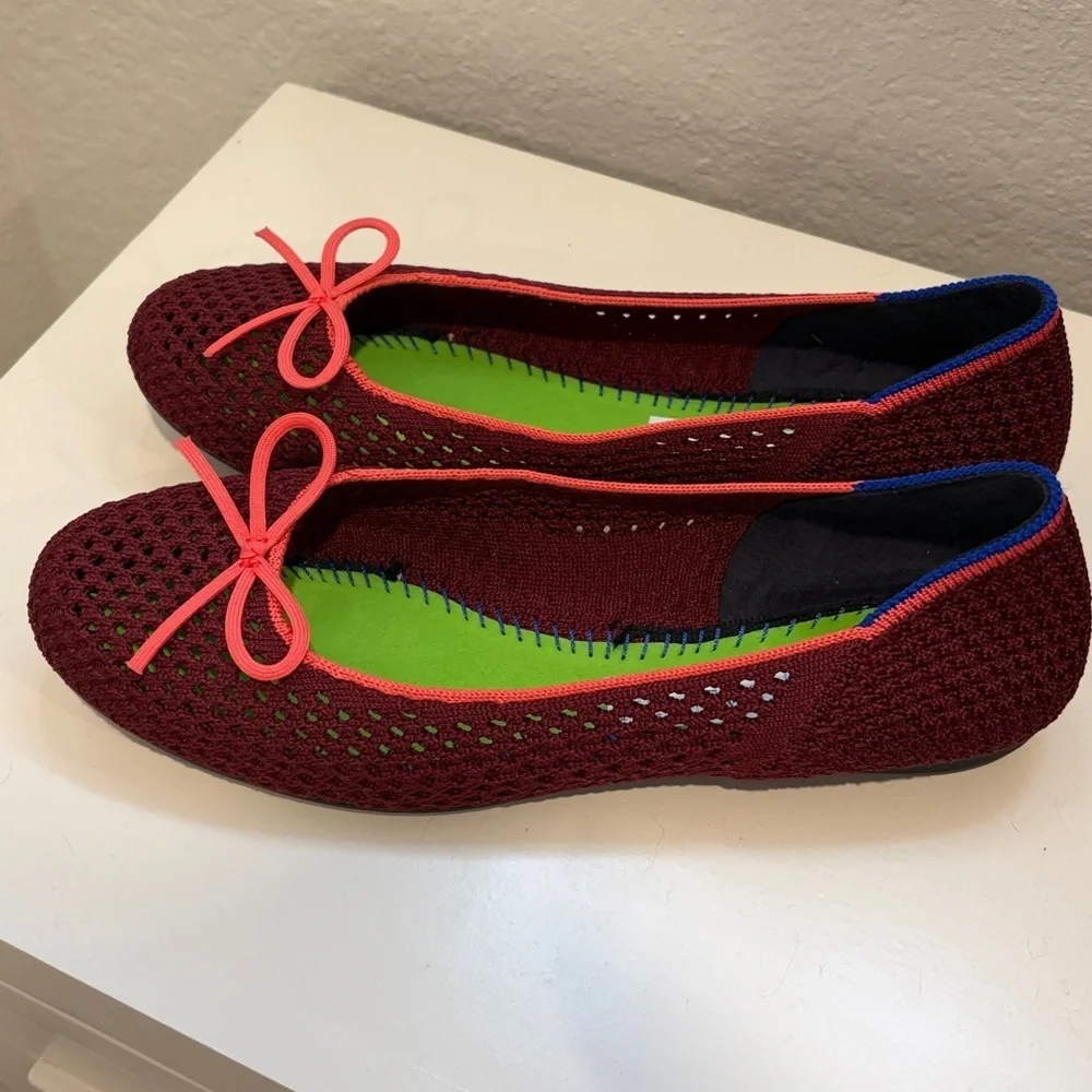 Rothy's Women's The Ballet Flat With Bows in Berry‎ Mesh 7.5